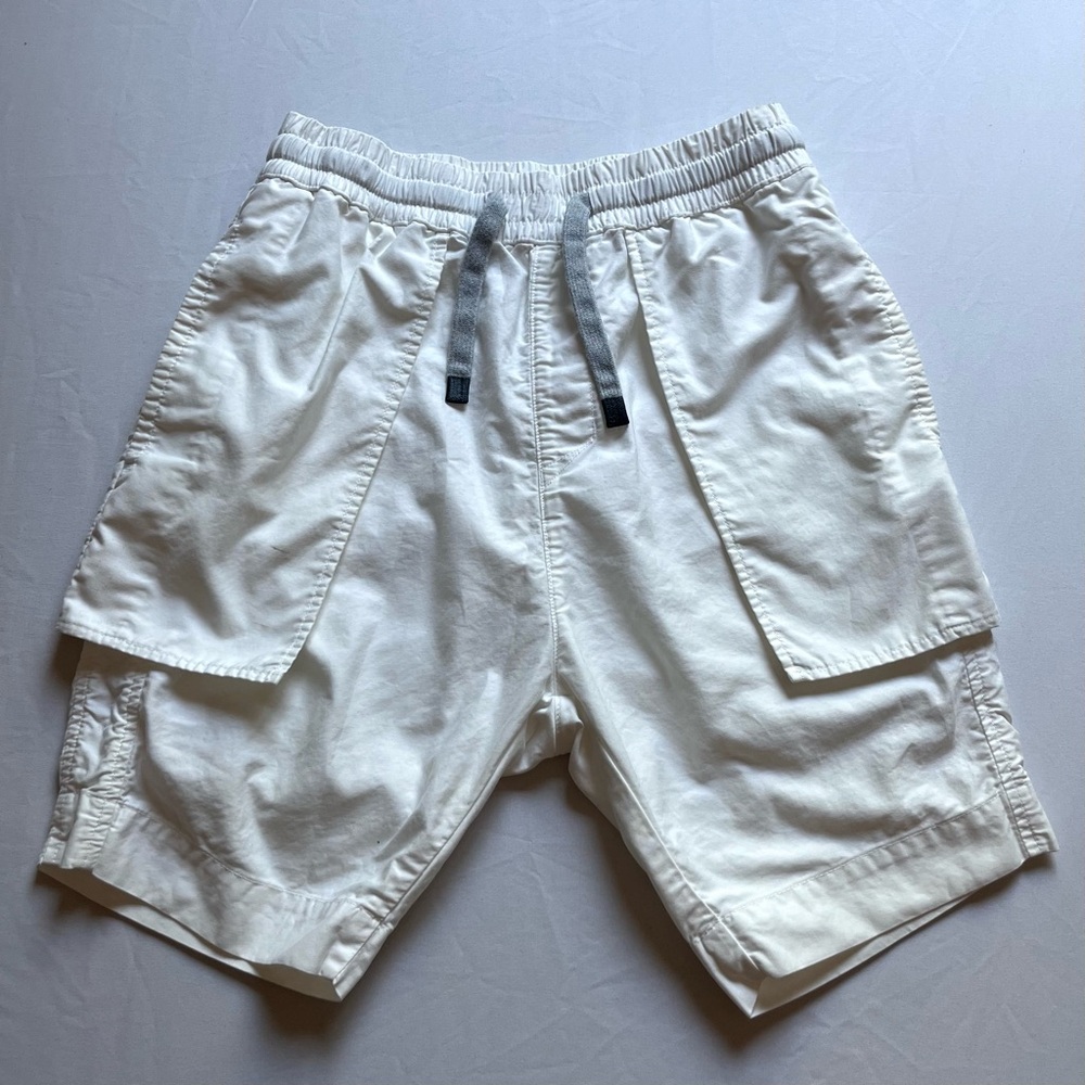 PROJECT‎ A white off white cotton layered elastic drawstring waist shorts